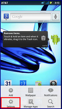 Android Home Screen Menu, Settings